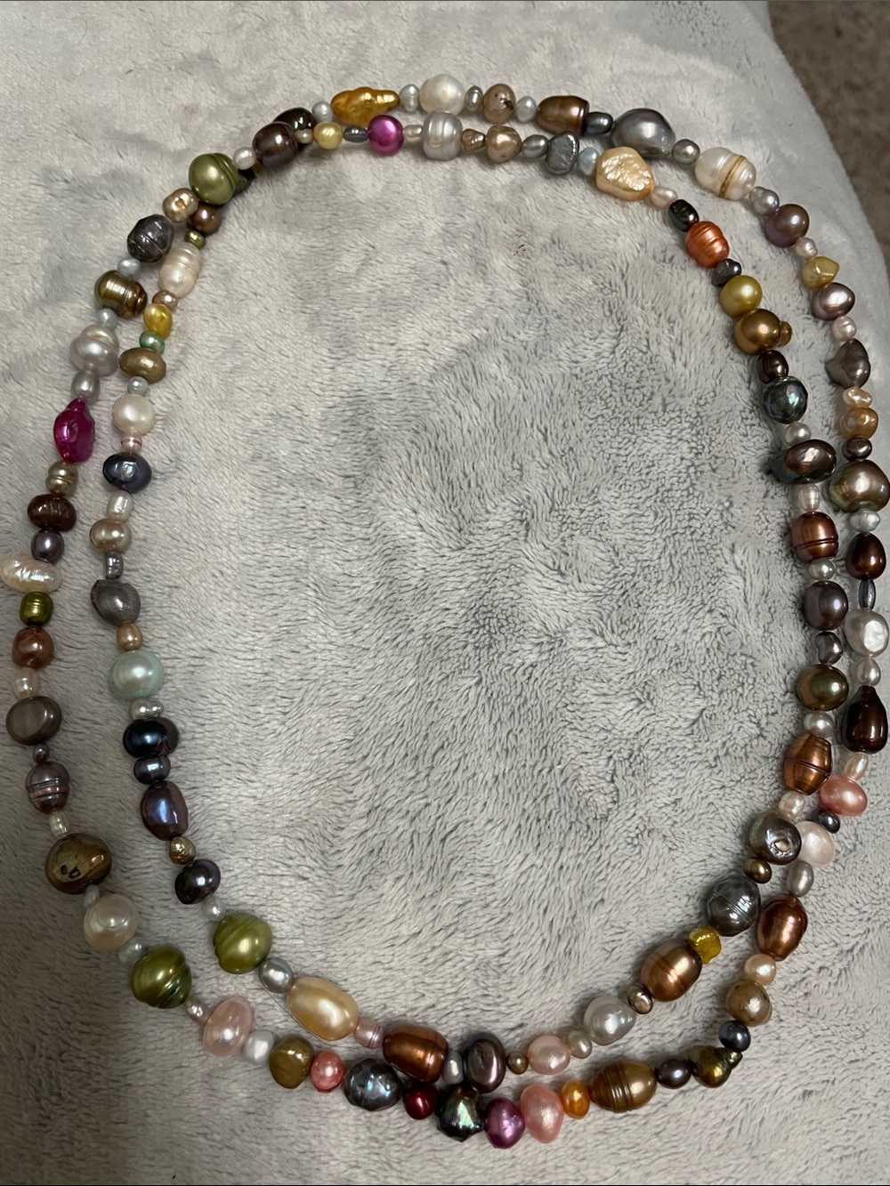 100% genuine freshwater pearl multi coloured/shaped long necklace- stunning